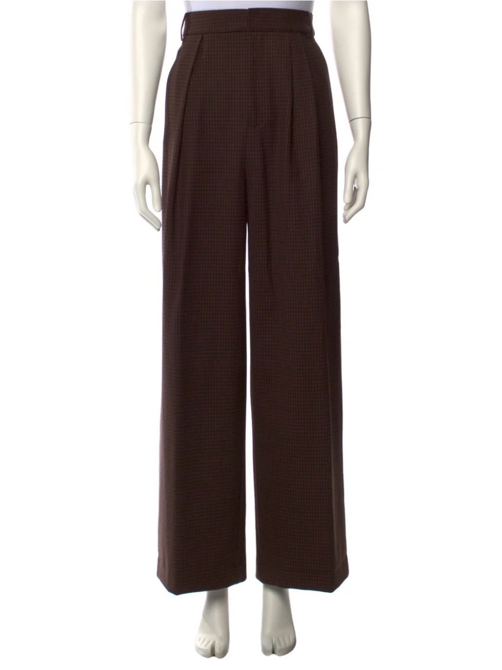 Tibi Brown High-Waist Wide-Leg Pleated Trousers